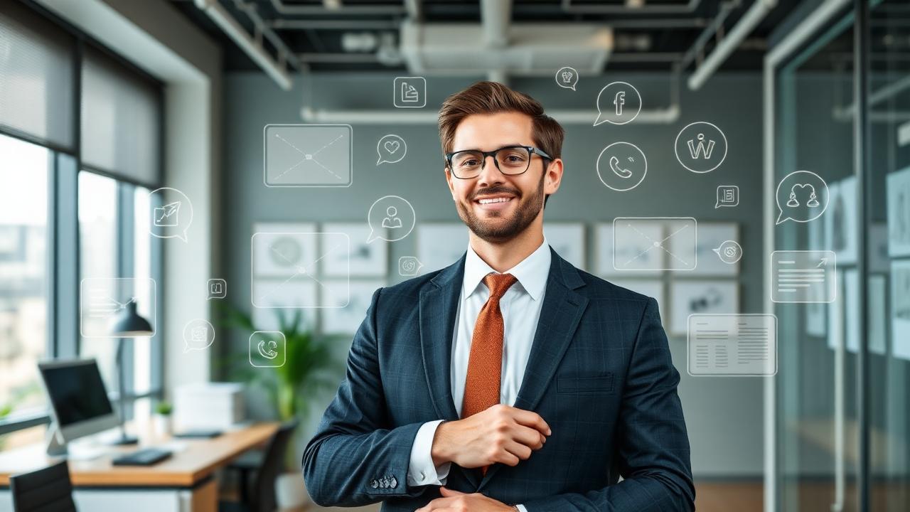 Professional lawyer implementing digital lead generation strategies in modern law firm office