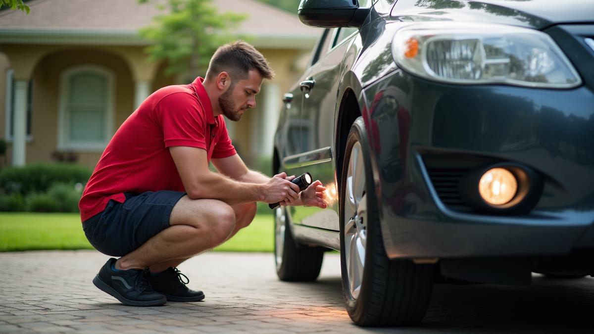 Pre-purchase car inspection service on residential driveway - mobile inspection professional